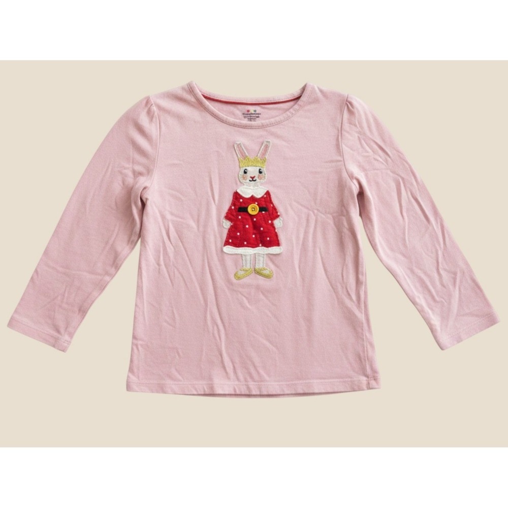 Mini Boden Girls Pink Bunny Applique Long Sleeve Graphic Tee Shirt 6-7Y